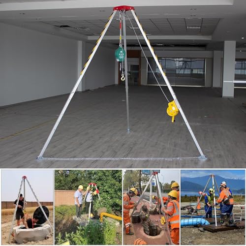 Trípode de Rescate, Kit de trípode de Aluminio Resistente para extinción de Incendios en Espacios confinados, arnés de Seguridad y protección contra caídas de 9,95 m, Patas Ajustables, pies