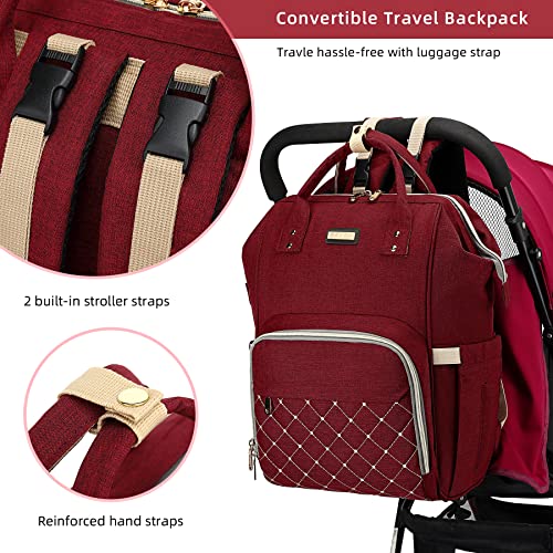 Image of GAIVP Diaper Bag Backpack, Diaper Bags for Baby Girls Boys, Baby Bags for Moms Dads, Nappy Changing Bag with Insulated Pockets,Multi-functional Waterproof Backpack with Stroller straps-Red