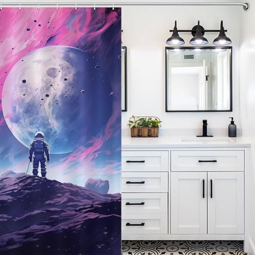 Rideau de douche astronaute lavable et imperméable en polyester de qualité - 5