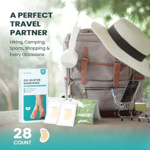 Image of Promifun Blister Pads - 28 ct Water Resistant Hydrocolloid Bandages for Foot, Toe, Heel - Gel Blister Cushions for Prevention & Recovery, Spot Pack