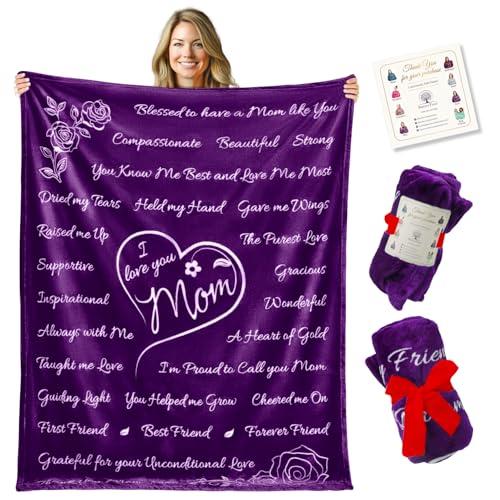 Product Image of the Gifts for Mom from Daughter, Christmas Blanket Soft, Cozy, Purple, with Meaningful Words, Sentimental Gift for Women, Mom's Birthday or Holiday Present, 65'×50' Throw, Winter-Ready Comfort for Mother