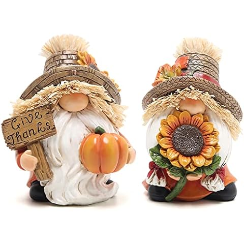 Hodao 2pcs Fall Thanksgiving Pumpkin Gnomes Decorations Handmade Swedish Tomte Gnomes Elf for Fall Thanksgiving Decor Gift - Fall Thanksgiving Party Home Gnomes Decor - Thanksgiving Autumn Gift Cover