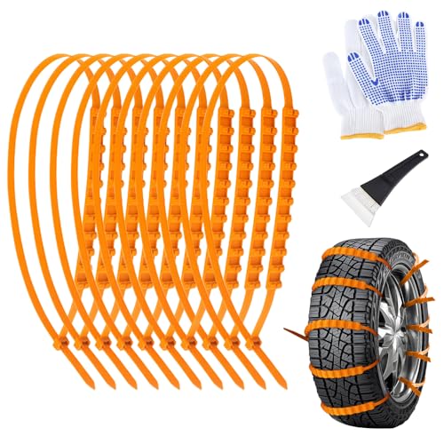 Riisoyu Catene da Neve per Auto, 10 Pezzi Catene da Neve Universale Sicurezza Regolabili Catene Antiscivolo Neve Antiscivolo Ruota per Pneumatici per 145–295 mm Auto, Modelli off-Road, Gomme Auto Tire