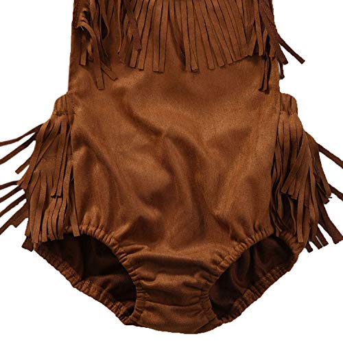 Infant Baby Girl Fringe Faux Suede Romper - Western Style Halter Sunsuit, Adjustable Straps4