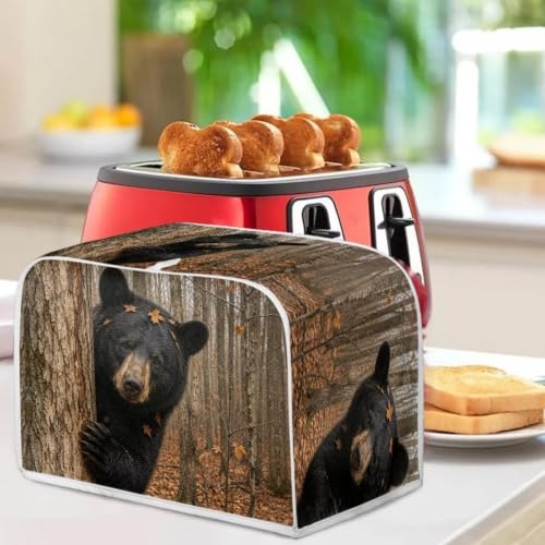 Image of Talayituse Forest Bear Maple Print 4 Slice Toaster Dust Covers Kitchen Small Appliance Cover, Stain Resistant Dust Protection Bread Machine Cover with Top Handle Autumn Decor, M