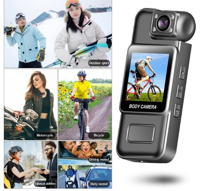 Image of Mini Body Camera 1080p Video Recorder with Audio - 180 Rotatable Lens, Night Vision, Motion Detection & 1.3 inch Screen. Wearable Pocket Cam for Security & Home (USB-C)