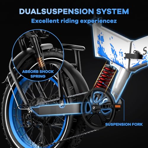 Image of 1500W Folding Electric Bike for Adults, 52V 20AH Large Removable Battery E Bike, 30+MPH, 80 Miles Max Range, 20 inch x4.0 Fat Tire Ebike, Dual Suspension Commute Electric Mountain Bicycle