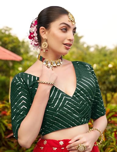 Pujia Mills Womens Fancy Readymade Ethnic wear Half Sleeve Sequins Saree Blouse sabyasachi Blouse for Women Saree and Lehenga Choli Bridal Blouse