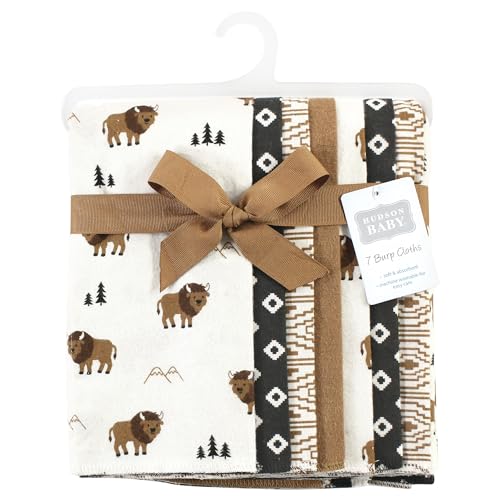 Image of Hudson Baby Unisex Baby Cotton Poly Flannel Burp Cloths, Wild Buffalo 7 Pack, One Size