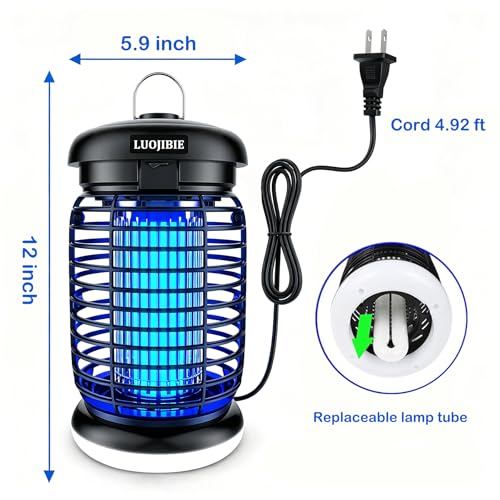 Image of LUOJIBIE Bug Zapper Outdoor, Electric Mosquito Killer Fly Trap with UV /LED Light, 4200V High Voltage Waterproof Flying Insect Zapper for Backyard Patio, Indoor Mosquito Zapper for Home Garage