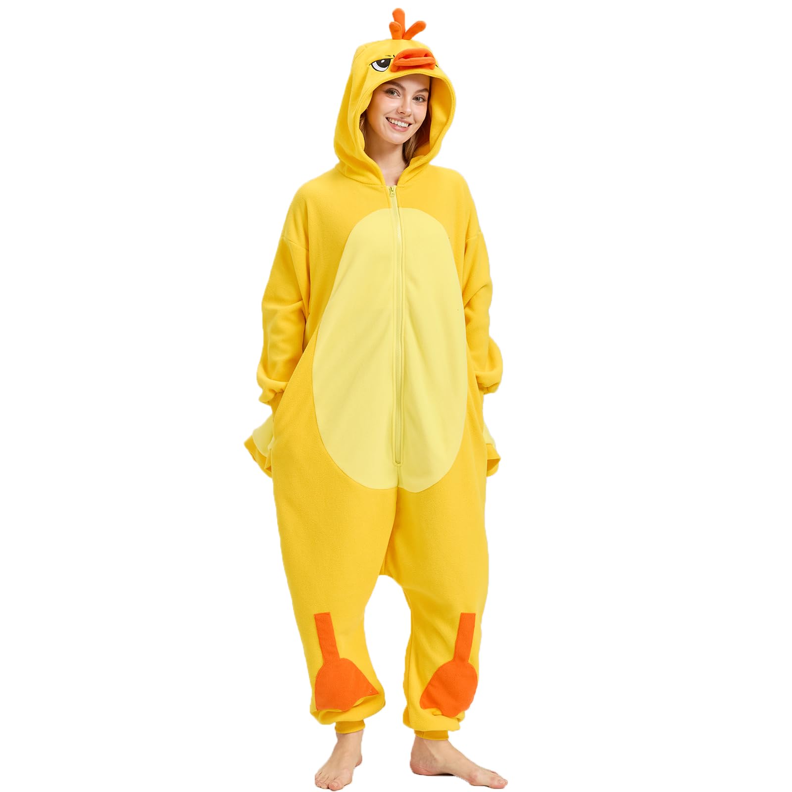 YUTCOTC Yellow Duck Onesie Pajamas Animal Yellow Duck Cosplay Costume Homewear Sleepwear for Women and Men