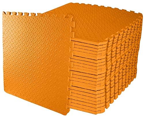 ComFy Mat Gym Flooring Mat, Foam Exercise Mats, Interlocking Puzzle EVA Floor Tiles, Non slip Rubber Cushion For Home Workout, Bonus Adhesives,24"X24"(60x60cm) Orange 24 TILES (96 Square Feet)