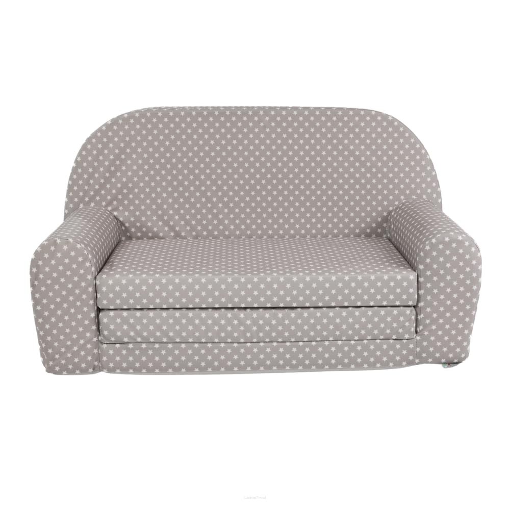 FORTISLINE Kindersofa MINI ausklappbar 78 x 40 x 45 cm - Kindercouch aus Mikrofaser mit Liegefläche 104 cm, abnehmbarem waschbarem Bezug, Oeko-TEX Standard 100 Sterne Grau
