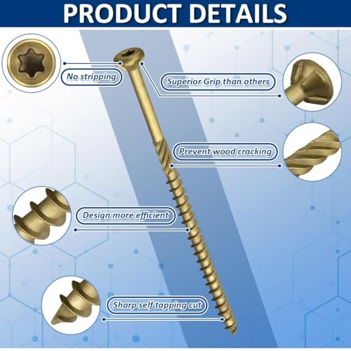 Tornillos Tirafondo para madera UnibLn #9 x 3 pulgadas Pack de 100 - Acero Carbono cabeza plana sistema Torx miniatura 4