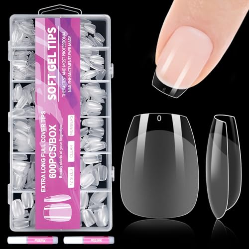 MELLIEX 600 Pièces Pointes Courtes pour Ongles, Acrylique Full Cover Nailtips,Pré-polies Pointes Artificielles