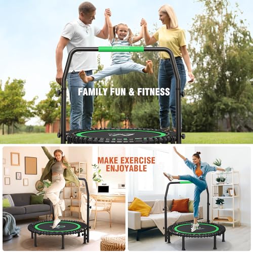 Image of ANCHEER Rebounder Trampoline 40 inch Bungee with 4-Level Adjustable Handle,Mini Trampoline Max 400 LBS Heavy-Duty Fitness Trampoline, Waterproof UV-Resistant Indoor Outdoor Exercise Trampoline (Pro-Green)