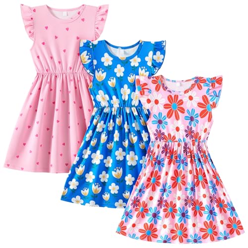 Image of Toddler Little Girls Casual Dresses Short Sleeve Crew Neck Graphic Cartoon Dress for 2-8 Years