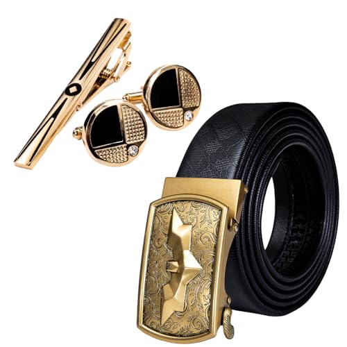 Barry.Wang Ratchet Belt for Men Bat Belt X Buckle,Genuine Leather Adjustable Casual 1 3/8