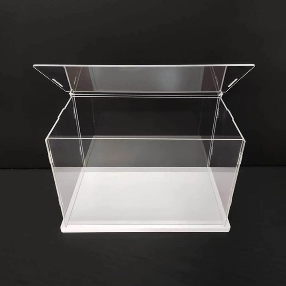 Clear Acrylic Display Case, Self-Assembly Acrylic Box with White Thick Base and Upward Swing Door, Dustproof Protection Showcase Organizer for Collectibles Doll Toys Models (25X15X18cm/10X6X7inch)