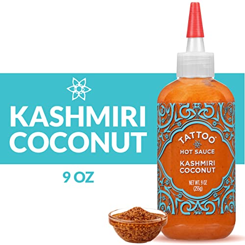 Tattoo Hot Sauce, Authentic Kashmiri Coconut, Flavor Packed & Delicious, Mild-Medium Scoville, 9 Oz (Kashmiri Coconut, 9 Ounce (Pack Of 6)) #TOP1
