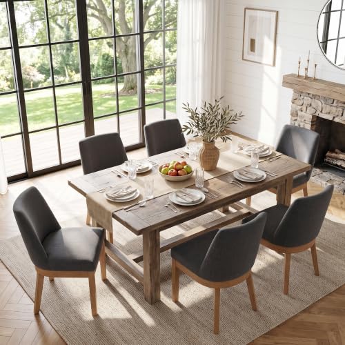 Image of Charcoal Linen Dining Chairs Set of 2, Soft Upholstered Dining Room Chairs | Comfortable Back Support, Sturdy Brushed Solid Wood Legs, Modern Farmhouse Kitchen Chairs for Living Room, Home, Apartment