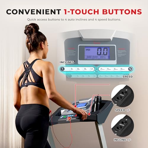 Sunny Health & Fitness Premium Treadmill with Auto Incline, Dedicated Speed Buttons, Double Deck Technology, Digital Performance Display, BMI Calculator & Pulse Sensors with Optional SunnyFit App - Image 5