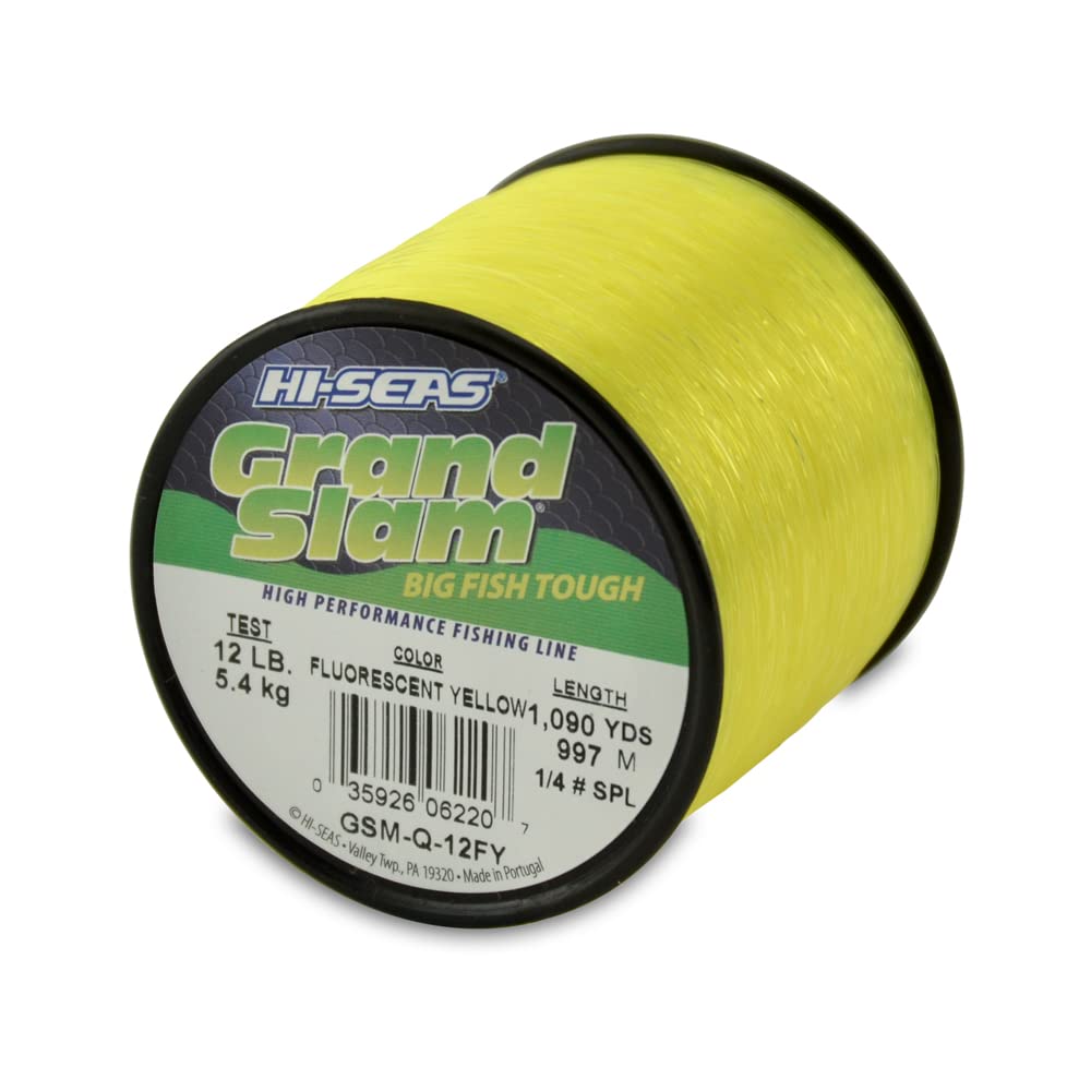HI-SEAS Grand Slam Monofilament Fishing Line - Strong & Abrasion Resistant in Clear, Pink, Green, Smoke Blue, Fluorescent Yellow Freshwater &