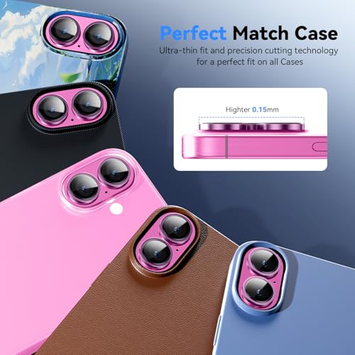 Image of Supershieldz CAM-Guard 3D Camera Lens Protector Ring for iPhone 16 Plus | 16, Keep Original Design and Color, 9H Hardness, Easy Installation - Pink Titanium