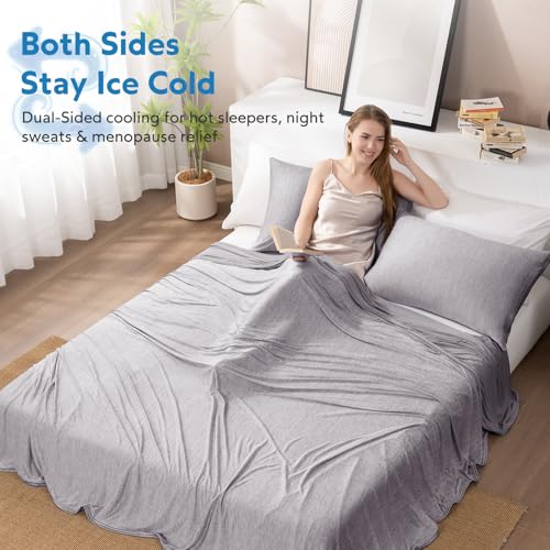 Image of HOMFINE Cooling Blanket for Hot Sleepers Throw, Grey 50 inchx70 inch | Dual-sided mica nylon cool, Q-Max 0.439 instant cool, Lightweight & breathable for night sweats & menopause, Machine washable