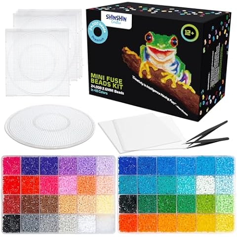 Mini Fuse Beads Kit - 24,000 Beads, 48 Colors, 5 Pegboards, 2 Tweezers Cover