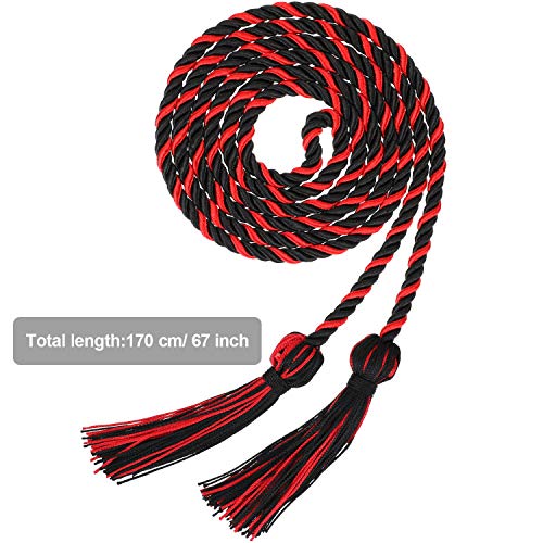 Image of TecUnite Graduation Cords Honor 2026 Polyester Yarn Decorative 67 inch Long Garland Twist Ties with Tassels for Bachelor Gown Graduation(Black with Red)