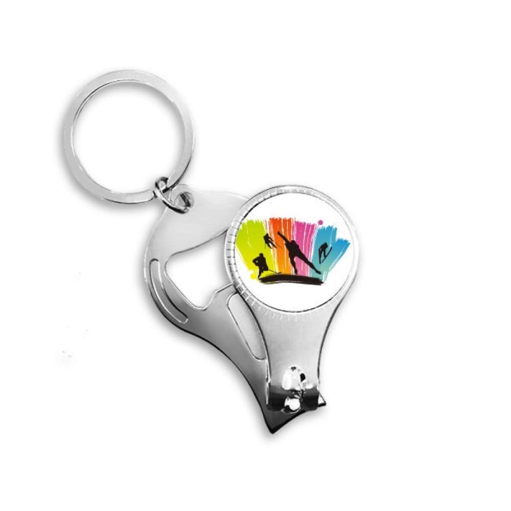 Porte-clés décapsuleur ski au design graffiti avec coupe-ongles intégré