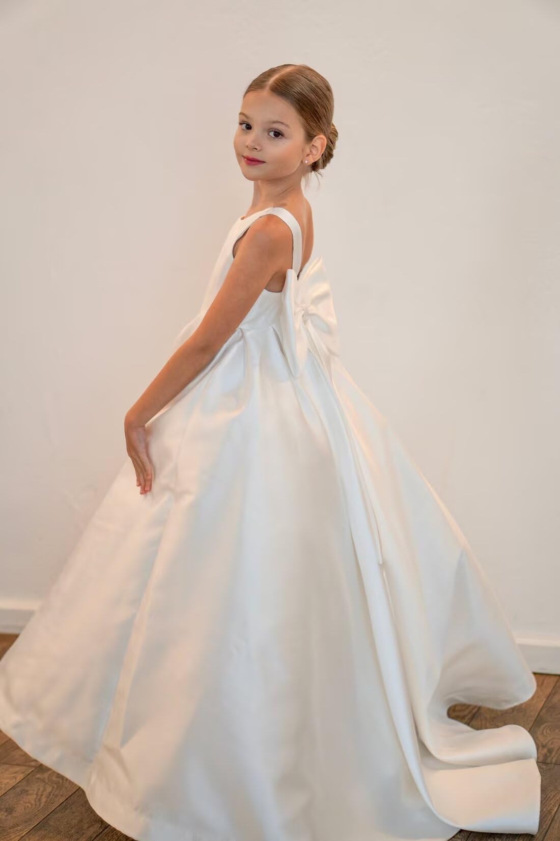 Robe de demoiselle d'honneur en satin pour mariage, première communion, nœuds, Noël, fête d'anniversaire