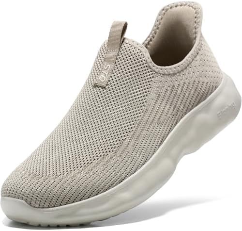 STQ Slip on Sneakers for Women Walking Shoes Lightweight Arch Support Shoes Taupe Size 8.5