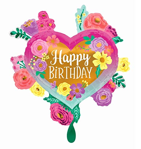 Anagram 41259 Happy Birthday Painted Flowers Foil Mylar Party Balloon, 27', Multicolor, Pack of 1