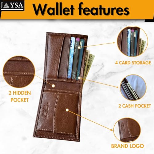 Jaysa Wallet for Men-Genuine Leather-Handmade Real Leather Wallet -Slim Minimalist Front Pocket-Grain Leather Wallet for Men (Woody Tan)4