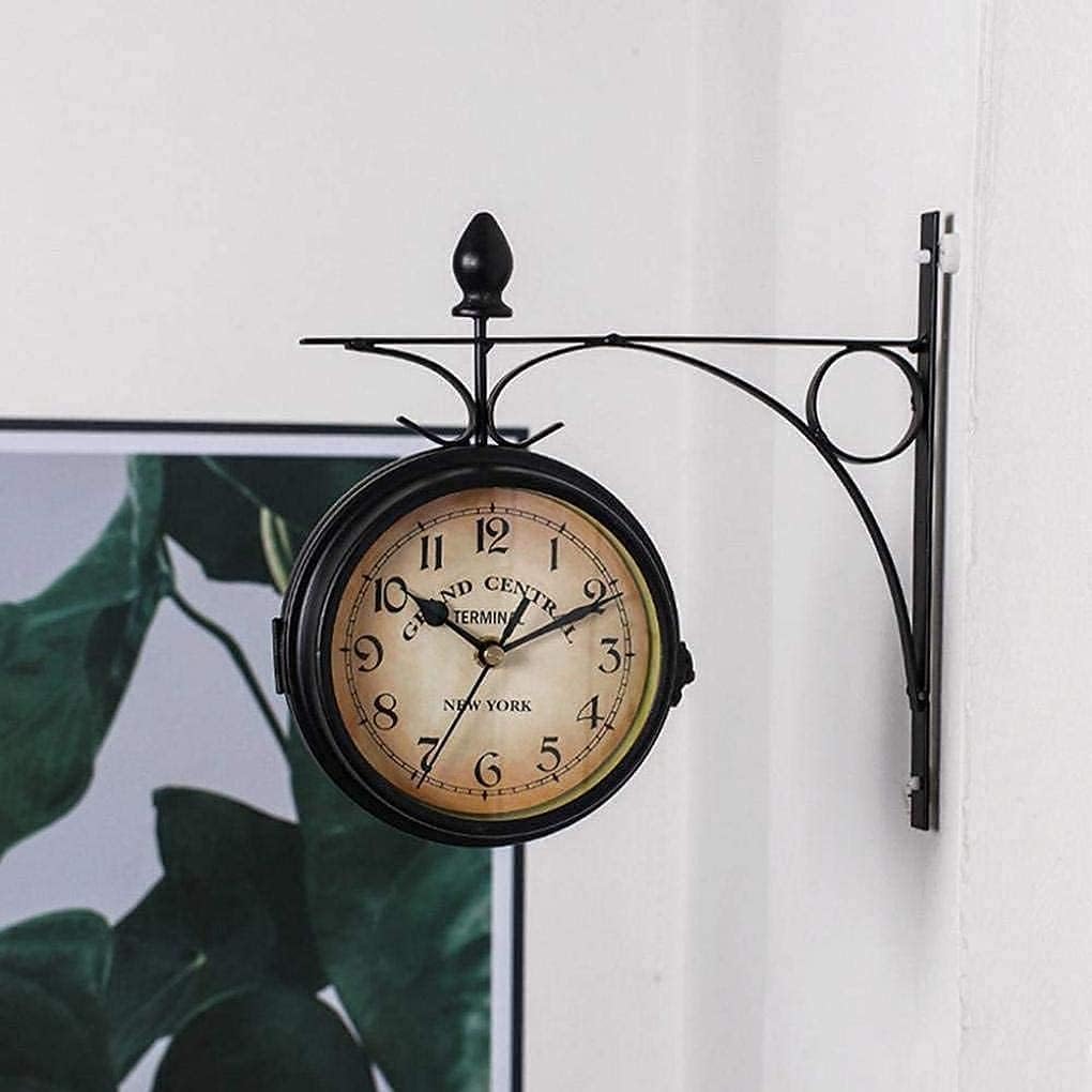 Wall Clock Art Clock Outdoor Wall Clock Weatherproof, Double-Sided Garden Wall Clocks Iron Garden Ornaments, Easy to Read Precise Timing Creativity European Style Wall Decor Clock
