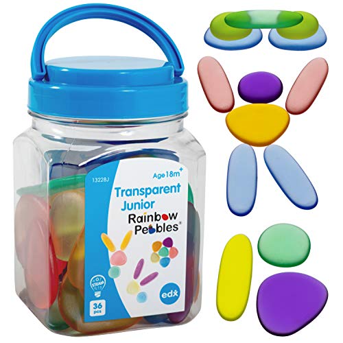 edx education Junior Rainbow Pebbles - Mini Jar - Przezroczysty - Sortowanie i układanie kamieni - Manipulacja matematyczna - dla dzieci 18 m +