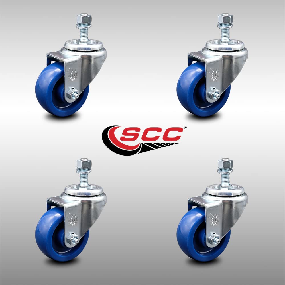 Stainless Steel Solid Polyurethane Swivel Threaded Stem Caster Set of 4 w/3.5