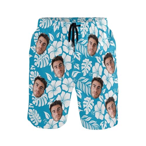 Personalized Blue Flower Picture Men's Swim Trunks for Family Father's Day