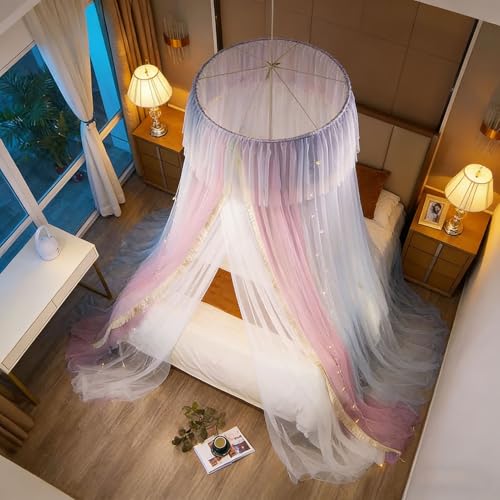 Ciel de lit en dentelle supérieure double couche style baldaquin rond - 3