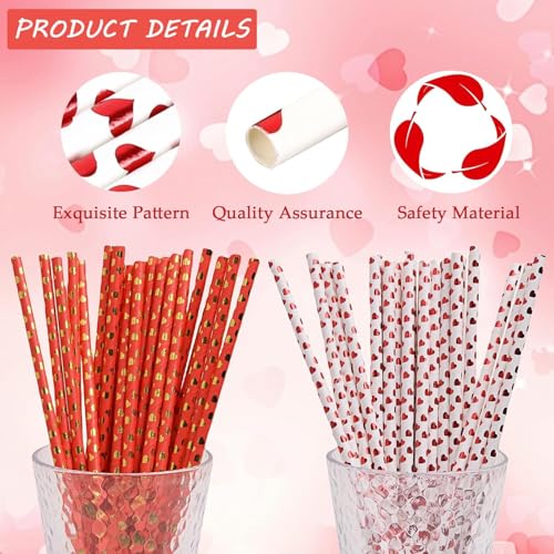 200 pitillos de papel con diseño corazón foil rojo, plata y dorado miniatura 3