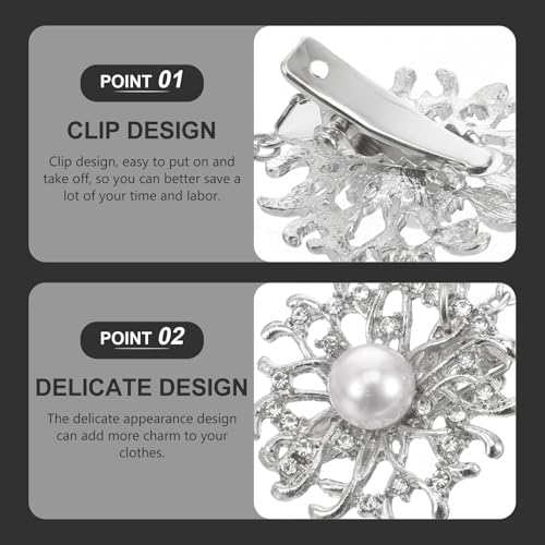 Image of Pearl Sweater Clip for Women:Silver Alloy Cardigan Link Buckle, Retro Collar Brooch for Sweaters, Dresses, Scarves, Jackets, and Coats