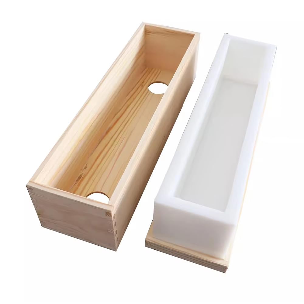 Molde de Silicona para Jabón Hecho a Mano con Marco de Madera, Capacidad de 1,5 L, Fácil de Desmoldar