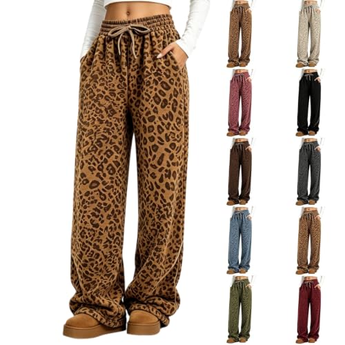 Leopard Sweatpants Women Wide Leg Elastic Waist Casual Y2K Baggy Sweat Pant