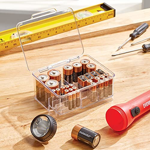 Mdesign Stackable Divided Battery Storage Organizer Box Bin With Hinged Lid For Aa, Aaa, C, D, 9 Volt Sizes, Great Storage For Kitchens, Home Offices, And Utility Rooms - Clear #TOP1