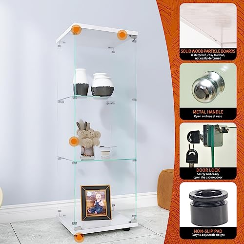 Image of Beauty4U White Glass Display Cabinet, 3-Shelf Curio Cabinet