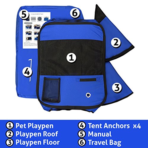 ToysOpoly 45" Indoor/Outdoor Pet Playpen Cage. Best Exercise Kennel for Your Dog, Cat, Rabbit, Puppy, Hamster or Guinea Pig. Portable for Easy Travel. (Blue)