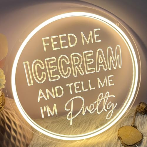 Image of Neon Sign Feed Me Icecream & Tell Me I'm Pretty Wall Decor 3D Art Carving Design Indoor Bedroom Led Neon Sign Backdrop Flex Christmas Business Room Shop Window Birthday Gift(Warm White,USB,30x30CM)