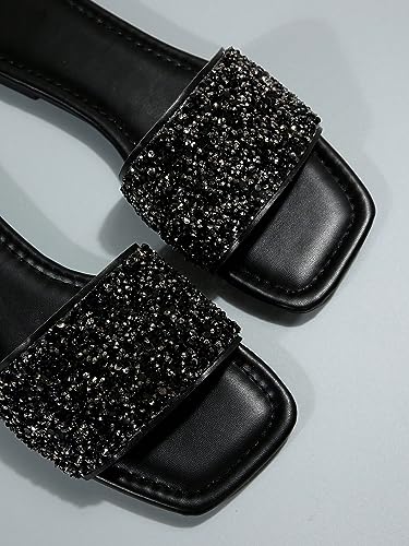 Verdusa Women's Rhinestone Sandals Glitter Casual Sandal Flats Open Toe Sparkle Slides4